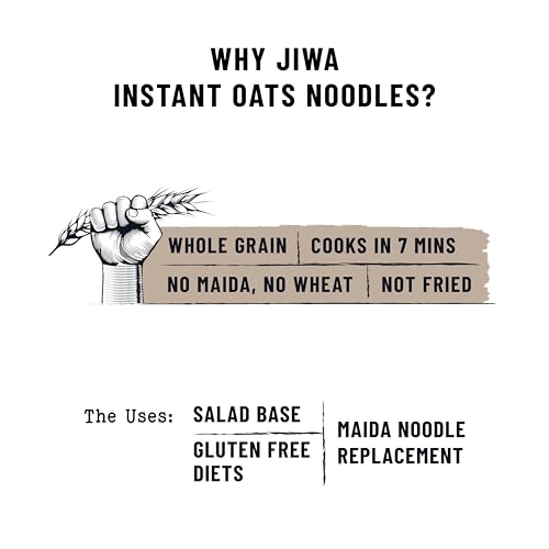 Image of Jiwa Instant Oats Noodles | Cooks in 7 minutes | Ready to Cook | 100% Gluten Free| No Maida, No Atta | Not Fried | Gluten Free | 200 g (Pack of 3)