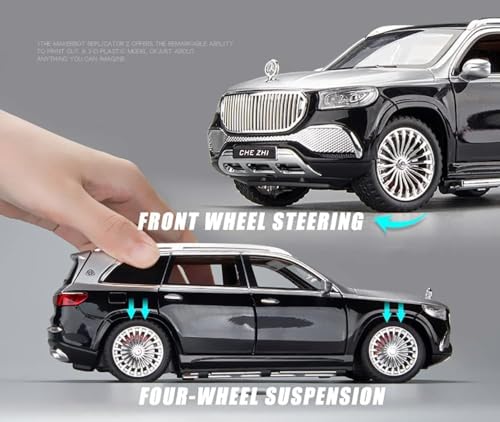 Image of Die-Cast Zinc Alloy 1:24 Scale Mercedes Benz Gls600 Maybach Car Model Large With 6 Openable Doors,Lights & Music Alloy Pull Back Toy Car For Kids (Gls600),Black