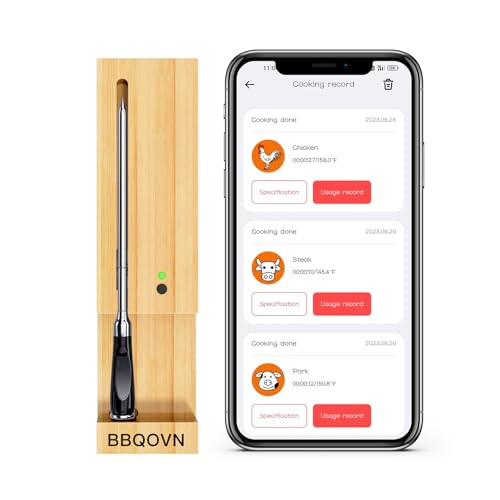 700FT Wireless Smart Meat Thermometer with Bluetooth for BBQ, Oven, Air Fryer, Grill, Smoker, Rotisserie, ±1.8?/1? Accurate,2S Instant Read, Smart APP Control, Dishwasher Safe