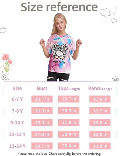 Image of Girls Clothes Short Sleeve Tie Dye Top Shorts and Pants 2PCS Girls Summer Outfits Size 6-16