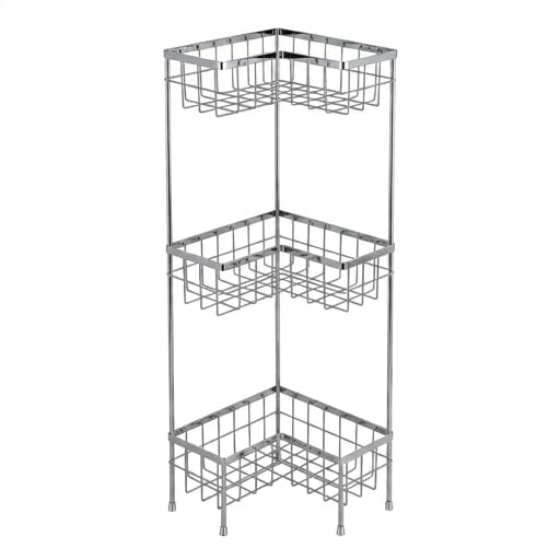 MEHRU Corner Shelf Unit 3 Tier, Bathroom Shelves Storage Rack, Freestanding Shelf Organizer for Toiletries, Cosmetics & Bathroom Essentials, Shower Shelf, Chrome Finish