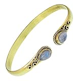  Chic-Net Messing Armreif golden Mondstein Spirale Tropfen Flechtrand nickelfrei verstellbar antik Tribal