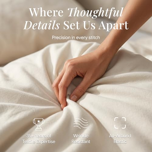 Image of Tribeca Living King Cotton Flannel Flat Sheet Only 170-GSM - Oversized 112 x 106 Inch Dimensions for Generous Bed Coverage - Soft Breathable Bedding in Ivory