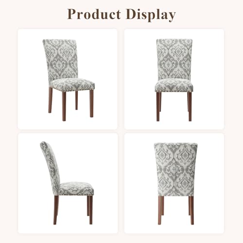 Image of Farmhouse Dining Chairs Set of 4, High Back with Wooden Legs and Nailhead Trim, Modern Fabric Dining Room Chair for Kitchen /Restaurant