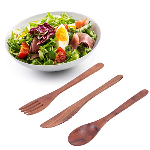 Flatware Set, Travel Flatware Set, 3Pcs Wood Cutlery Wooden Dinner Utensil Set for Barbecue Picnic Office School
