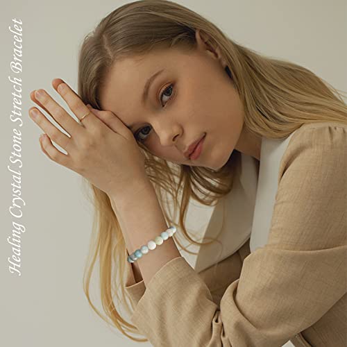 12 PCS 8mm Semi-Precious Gemstone Bracelet Set Crystal Stone Bracelets for Men Women Round Beaded Adjustable Macrame Bracelets3