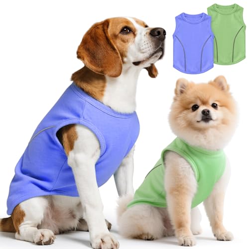 Idepet Waterproof,Oilproof & Stainproof Dog T-Shirt 2 Pack Durable Pet Clothes for Outdoor Activities,Easy to Clean, Breathable, Lightweight Summer Vest for Small to Medium Dogs(Blue&Green,M)
