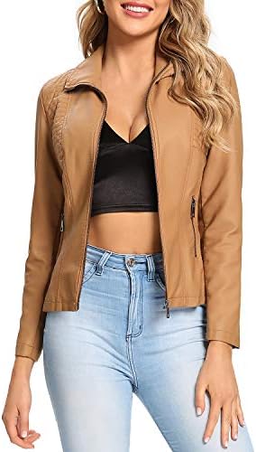 S P Y M Womens Faux Leather Jacket, Casual Fashion Quilted Zip Up Coat With Rib