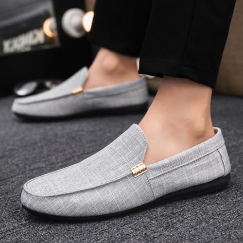 Men's Solid Canvas Slip-On Loafers, Business Casual Shoes Comfortable Breathable Soft Sole Flat Shoes Driving Walking Loafers4