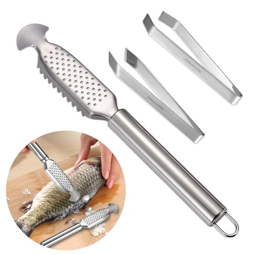 3 Piezas Rdesescamador Pescado Inoxidable, Pescado Profesional Escalador de Pescado, Desescamador Pescado con 2 Pinzas Pescado Espinas, Escamador de Pescado, para Cocina Doméstica y Restaurantes