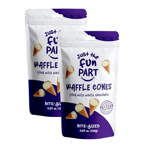 Just The Fun Part | Bite-Size Crispy Mini Waffle Cones | Filled With Premium Belgian Chocolate | Great For Snacks, Desserts, Grab &amp; Go | Kosher | 4.23 Ounce (Pack of 2, White Chocolate)