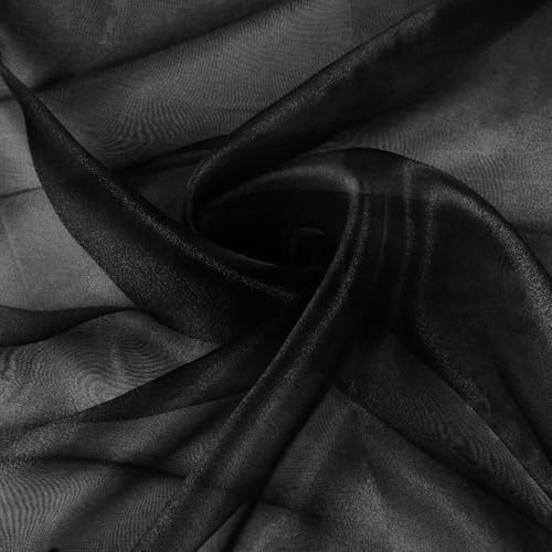 VACVELT Sheer Organza Fabric by The Yard 60 Inch Wide Black Organza Fabric Bolt Bridal Sheer Tulle Fabric Silk Organza Fabric Roll for Wedding Party Decorations Backdrop Curtain (1 Yard)