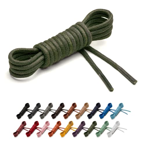 Benchmark Basics Army Green 36  Round Waxed Cotton Shoelaces | 2mm (5 64”) Width (36 Inches, Army Green)