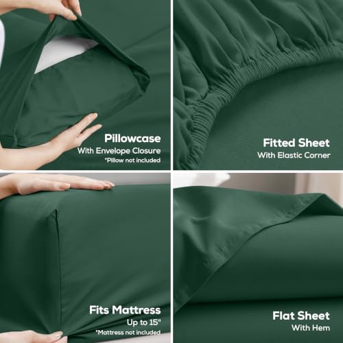Image of Utopia Bedding Queen Size Sheet Set - 4 Piece Bed Sheets, Soft and Breathable Microfiber, Includes 1 Fitted Sheet, 1 Flat Sheet and 2 Pillowcases - Oeko Tex (Emerald Green)