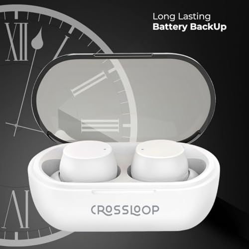 Image of Crossloop Bliss Podz True Wireless Earbuds with Mic, Touch Control, Range 10M, Bluetooth 5.3, Play Time 12 - 60 hrs, Voice Assistant, Auto Pairing, IPX3, Long Standby Time, Type C Charging. (White)