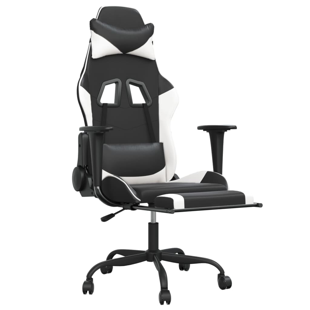 Gecheer Sedia Gaming Massaggiante Poggiapiedi Nero e Bianco Similpelle,Poltrona Massaggiante,Relax,Reclinabile,da TV,per Anziani,Poltrona Reclinabile,Poltrona da TV,Poltrona da Massaggio,P345416