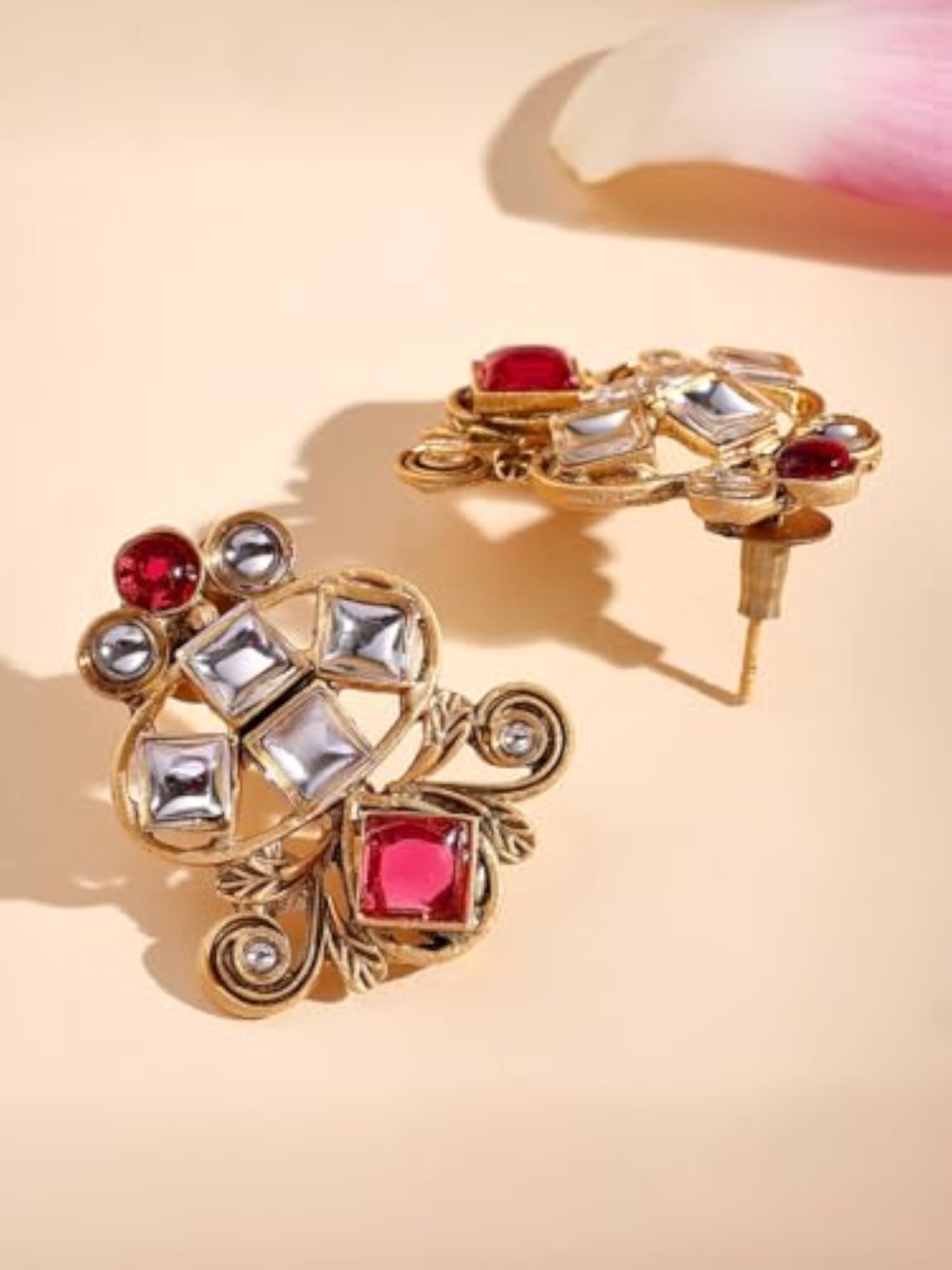 22K Gold-Plated Kundan Ruby Stone with Pearl & Beads Handcrafted Jewellery Set