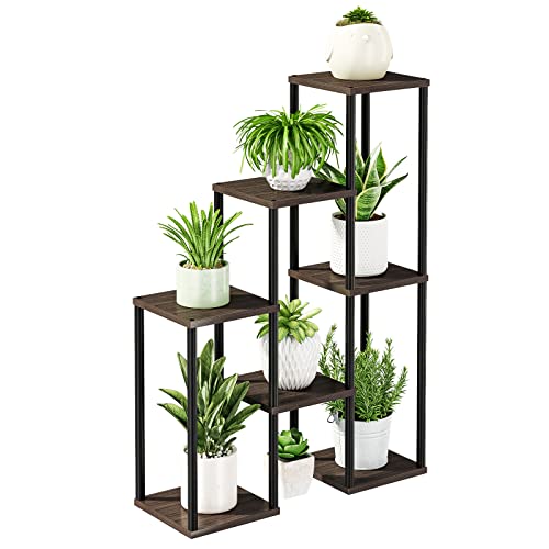 Bamworld Plant Stand Indoor Outdoor Plant Shelf 7 Pot Metal Black Plant Stands for Indoor Plants Multiple Corner Tiered Plant Stands Tall Plant Rack for Garden Balcony Patio Window Living Room