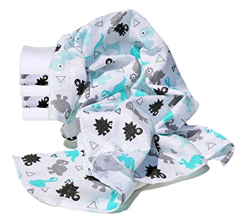 Clevere Kids Mulltücher Bärchen, Schaf & Co. Set 6 Stück Spucktücher Mullwindeln (Dinobande weiß)
