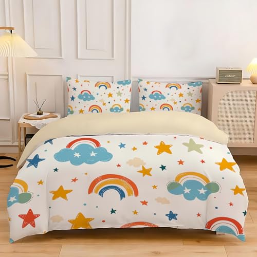 Funda nórdica de arcoíris infantil en microfibra con nubes y estrellas 3