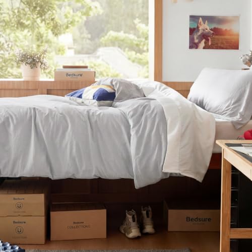 Image of Bedsure Prewashed Twin Duvet Cover, Cotton-Like Bedding Set, Light Grey | Ultra Soft, Relaxed Texture, Twin XL Breathable Comfort, Hidden Zipper, 8 Corner Ties, Easy Care, OEKO-TEX, Year-Round Use