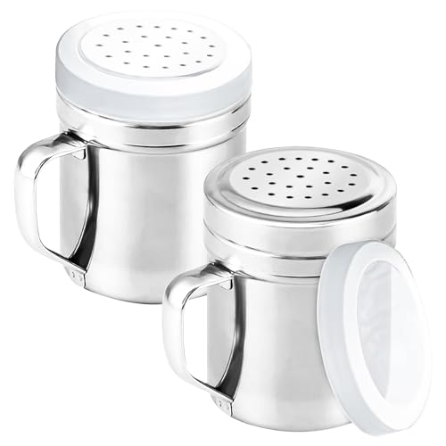 2Pcs Metal Salt Pepper Dredge Shakers, Stainless Steel Pepper Shaker Seasoning Jar With Handle, With Hole And Cover, Suitable For Pepper, Cinnamon And Coffee Spice Jars (Small-6OZ)