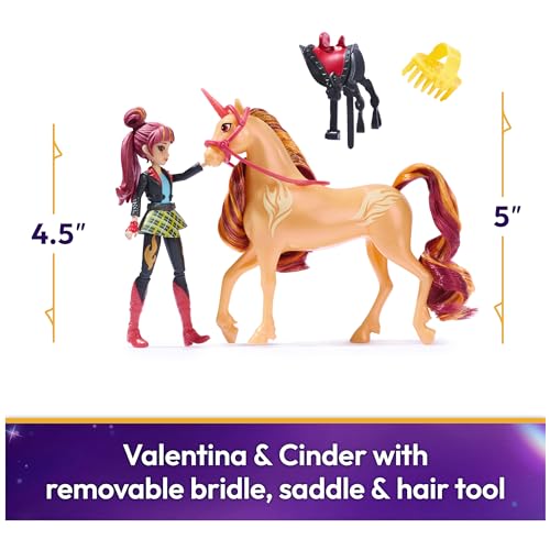 Unicorn Academy Valentina and Unicorn Cinder Set – Approx. 12 cm Large Original Figures from the Popular Netflix Series with Two Accessories and Hair Brush for Creative Role Play, for Children from 4