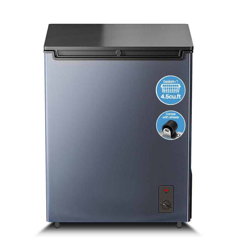 Cosanta 4.5 Cu. Ft. Small Chest Freezer Top Door Mini Deep Freezer Metal Freestanding with Removable Basket for Home Kitchen Office (BLACK 4.5Cu.ft)