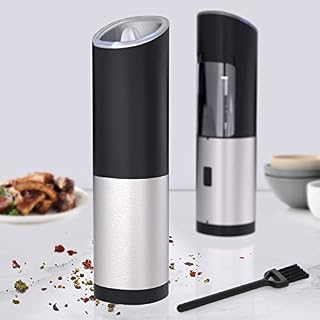 Electric Salt and Pepper Grinder Set Automatic Pepper Mill Grinder Adjustable Coarseness, Battery Operated Stainless Steel Pepper Mill with Light (Batteries Not Included)