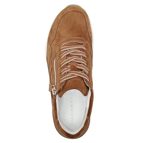 NACARAT Women's Genuine Leather Slip On Walking Shoes Fashion Sneaker with Side Zipper-23