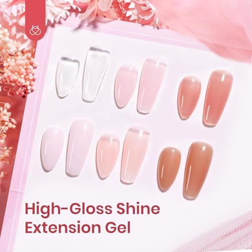Beetles Poly Nail Gel Kit - 6 Colors Jelly Nude Extension Kit with Slip Solution Builder Nail Enhancement for Beginner & Professional Long Lasting DIY Home Gift for Women, UV & LED Needed