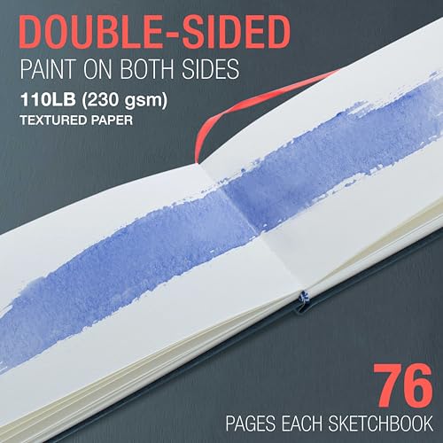 U.S. Art Supply 5.5" x 8.5" Watercolor Book (2 Pack, 76 Sheets Each) - 110lb (230 GSM) Linen-Bound Hardcover Artist Paper Pads - Acid-Free Cold-Pressed Watercolor Paper Pad Mixed Media