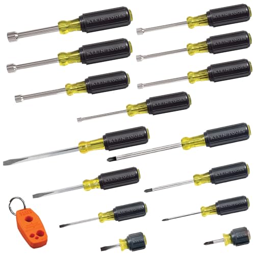 Image of Klein Tools 80021 Tool Set, Screwdriver and Nut Driver Tool Kit with Assorted Tips, Magnetizer / De-Magnetizer, 16-Piece, Home Improvement