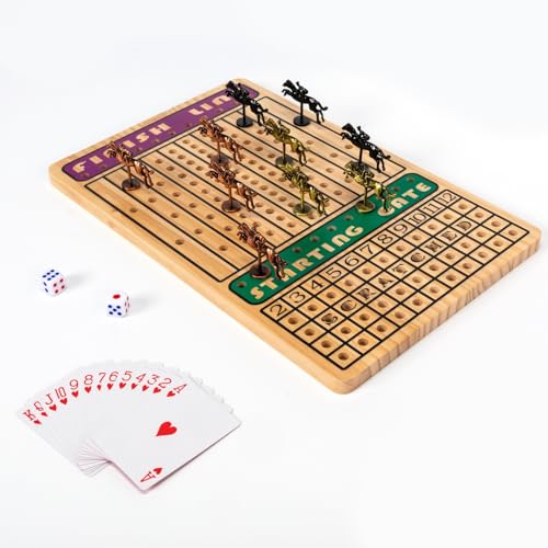 Juego de mesa Horse Race con 11 caballos metálicos y tablero de madera miniatura 6