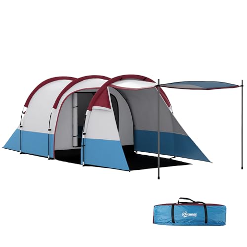 Outsunny Tienda de Campaña Familiar para 3 Personas Tienda de Camping Plegable con 2 Habitaciones y Bolsa de Transporte Impermeable para Senderismo 420x200x150 cm Multicolor