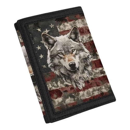 GIFTPUZZ Wallet for Boys American Flag with Wolf Camo Wallet Teens Trifold Wallet for Men with Cash Pocket and Card Holder Boys Sports Wallets Lightweight2