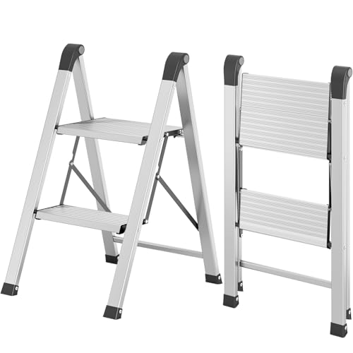 KINGRACK 2 Step Aluminum Step Ladders Foldable for Home, 330lb, Silver - image 1