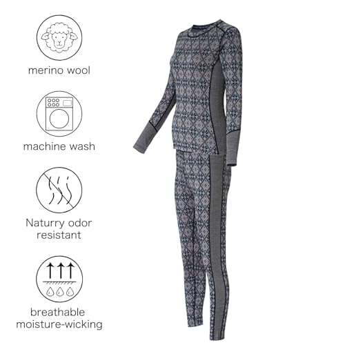 Merino Wool Base Layer Set for Women 100% Merino Wool Thermal Underwear Set2