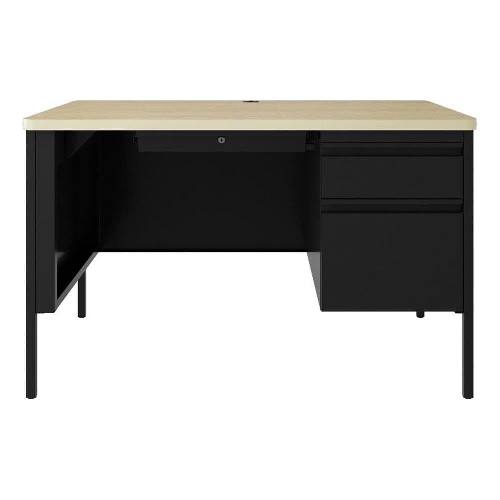 Hirsh 30W x 48D Right Hand Single Pedestal File Office Desk - Black/Maple
