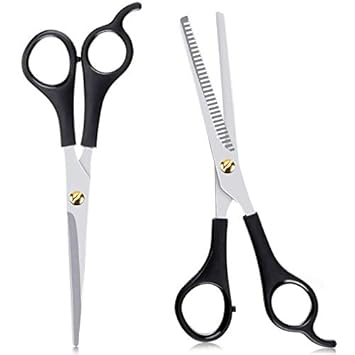 Hoyecl Stainless Steel Hair Cutting Scissor for Men Women Professional Salon Barber Hairdressing Styling Tool Kit(Set Of 2,Black)