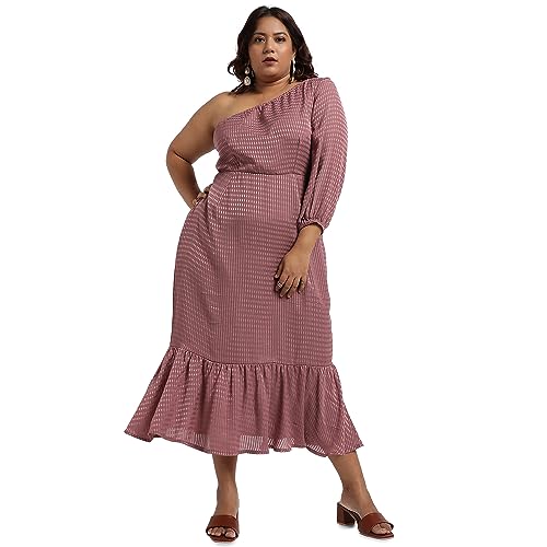 Image of Instafab Plus Women's Dress for Casual Wear | Short Sleeve | Plus-Size Fit | Polyester Fabric | V-Neck Dress Crafted with Comfort Fit for Everyday Wear