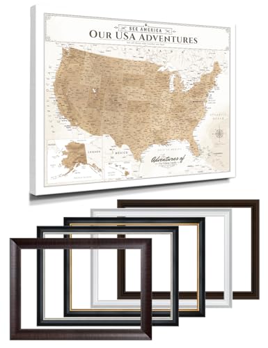 Image of IPIC - Custom Canvas USA Map for Wall Decor, Push Pin Board Decor to Mark Travels, Personalized Artwork with Names and Message on, Large USA Travel Map Print for Home, Office, Study, and RV