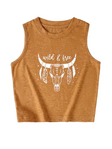 Fafaget Girl's Cowgirl Bull Head Graphic Tank Top Vintage Western Rodeo Graphic Shirt