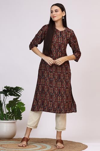 Image of W for Woman Pink Bold Geometric Printed Pure Cotton Straight Kurta