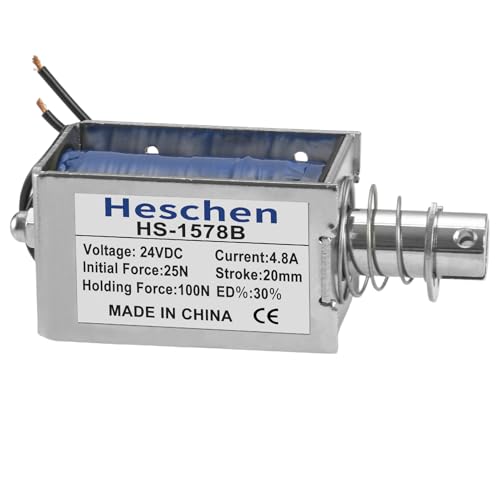 Heschen DC 24V Solenoid Electromagnet, 4.8A Max Force 100N, 20mm Stroke