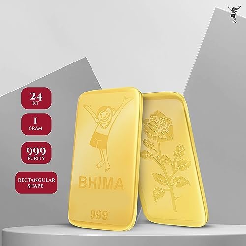 BHIMA Jewellery 1gram 24K (999) Gold Bar, Free Size, GOLD, No Gemstone