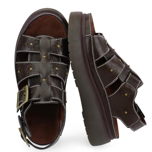Image of Platform Sandals for Women Chunky Ankle Buckle Casual Open Toe Comfortable Flower Decoration Fisherman Sandals