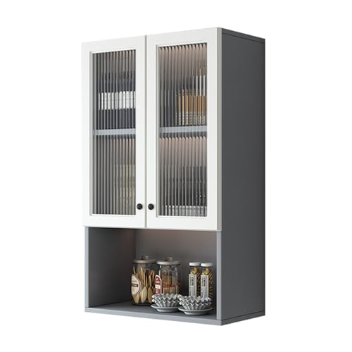 Nowoczesna szara szafka kuchenna ze szklanymi drzwiami, wszechstronna, montowana na ścianie szafka do przechowywania do łazienki, salonu, gabinetu i balkonu, 80 x 97 x 30 cm