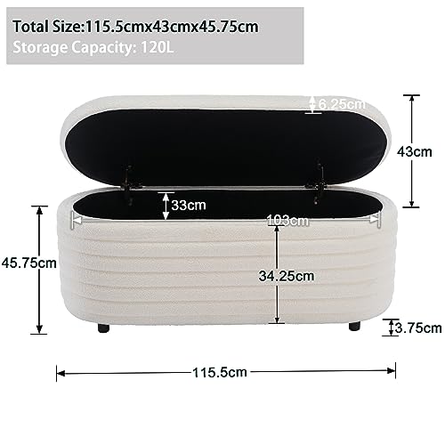 Ya-Home Banco Zapatero con Almacenamiento de Piel Sintética Blanco, Baúl Multifunción con Cojín Cómodo para Dormitorio, Banco para Pie de Cama, Recibidor, Salón(115 cm) - imagen 2