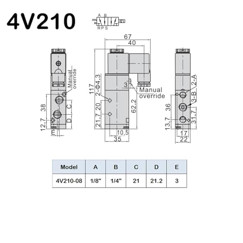 Vanne pneumatique 4V410-15 AC220V avec raccords de 6mm à 5 voies